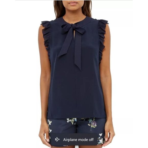 Ted Baker Navy Eene Frill Silk Top - Picture 1 of 15